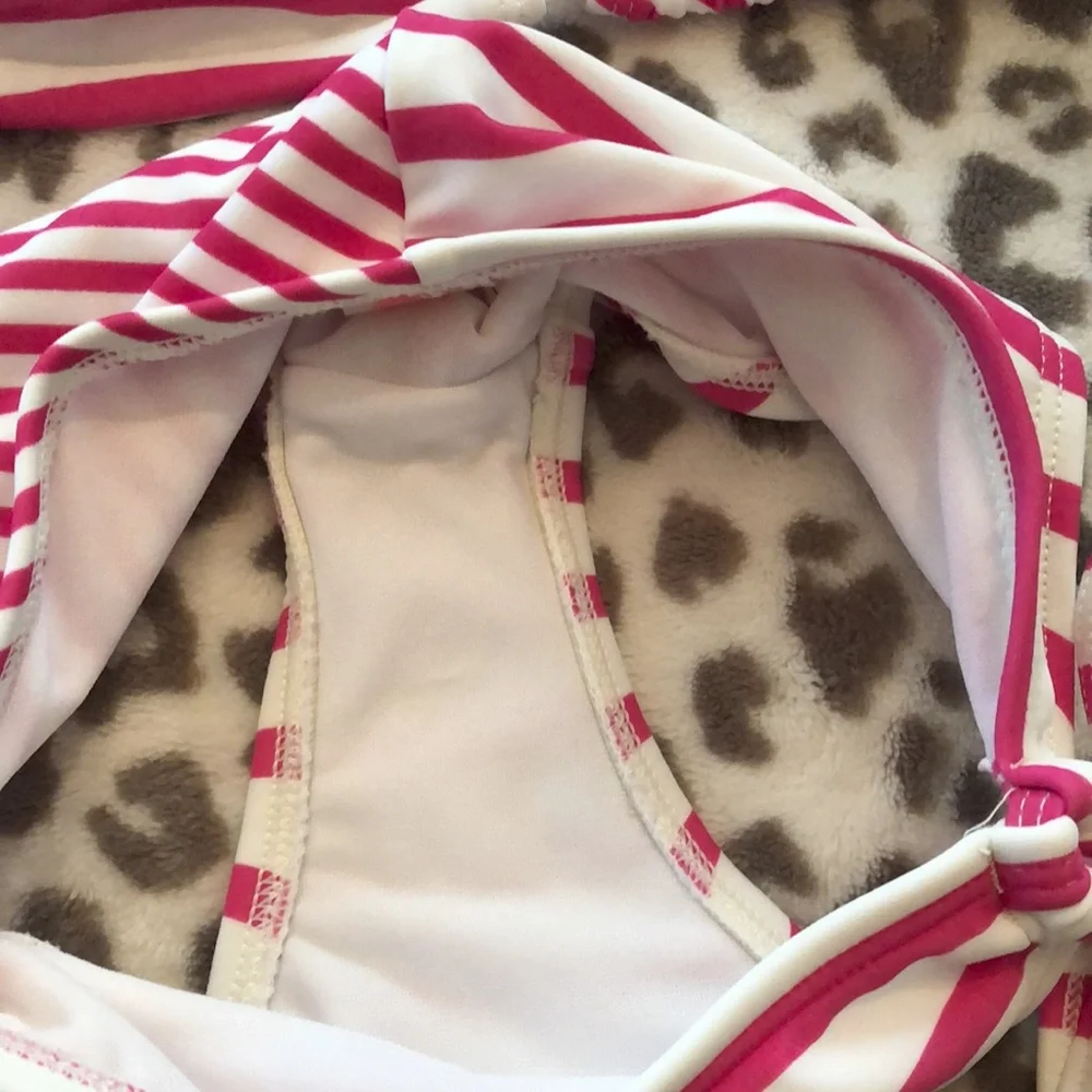 Roxy Girls Triangle String Bikini in Raspberry Pink Stripe Size 5